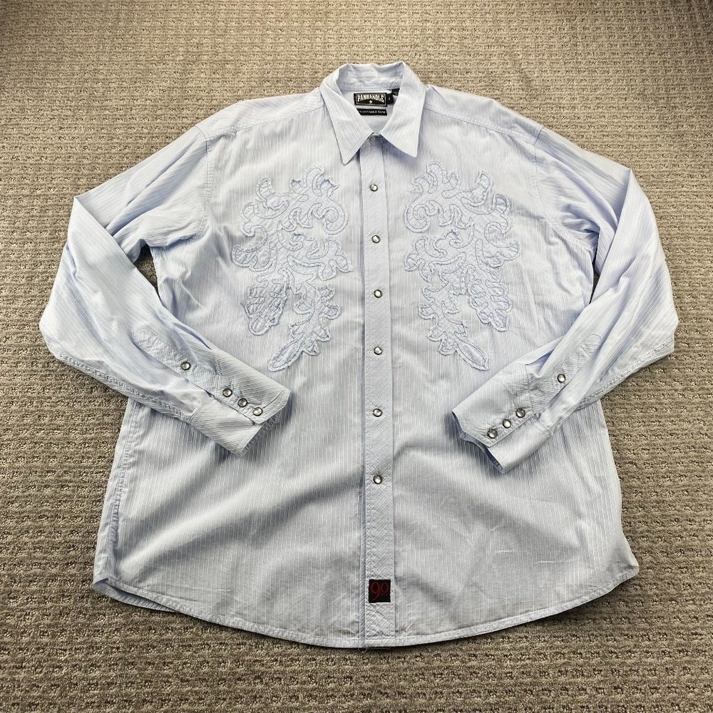 Panhandle Slim Western Shirt Men Extra Large XL Blue Button Up Pearl Snap Cowboy